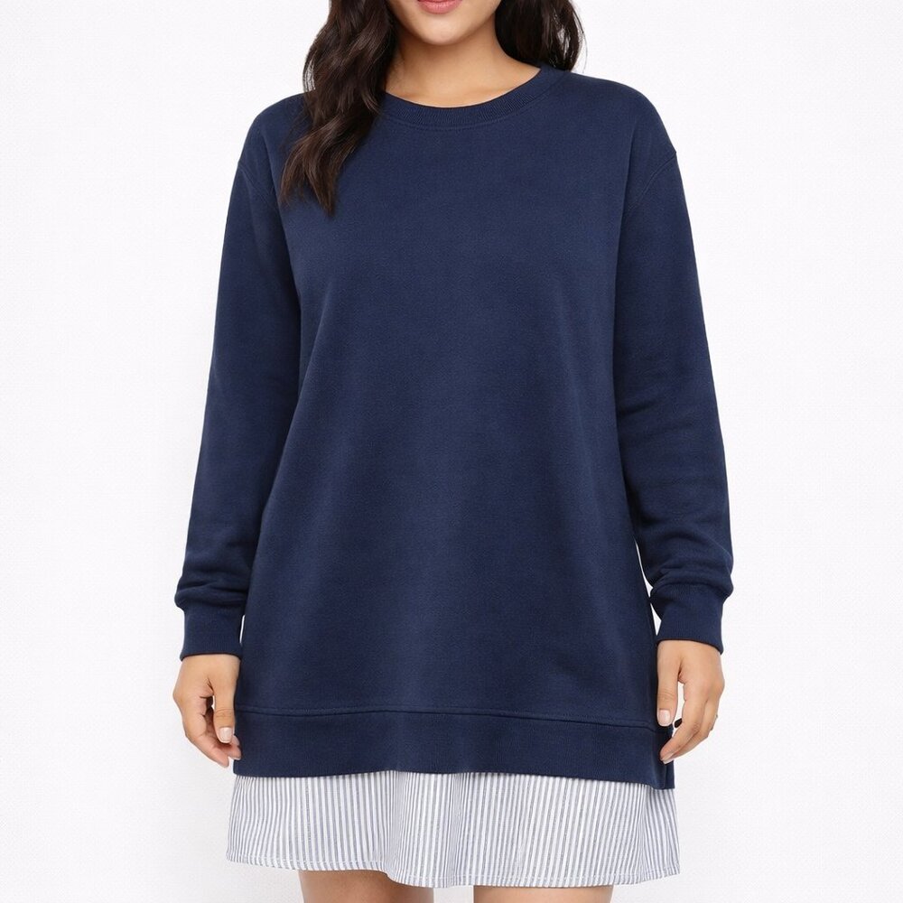 Avec Les Filles Navy Long Sleeve Tunic with Pinstripe Hem Oversized Small NWT